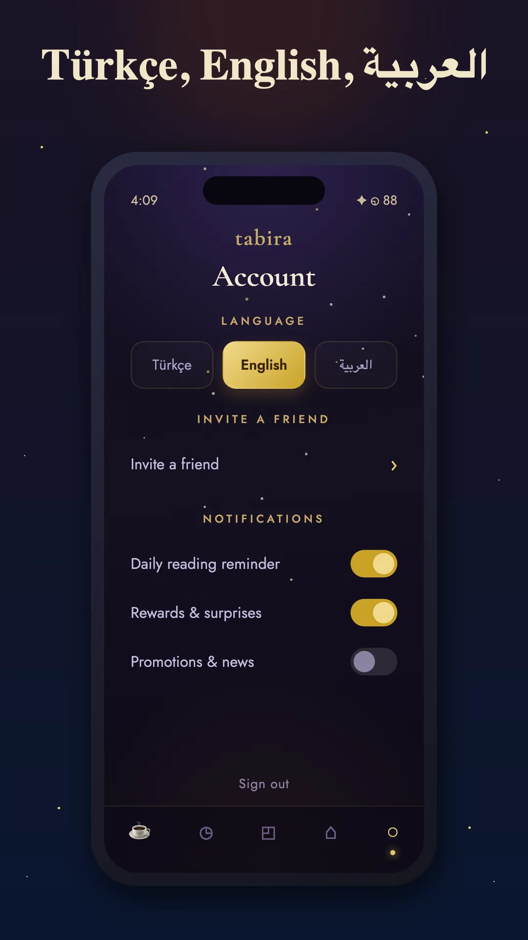 My account — token balance and settings
