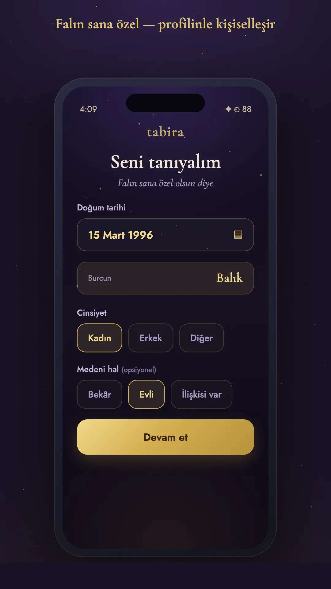 Seni tanıyalım — yaş, burç ve profile göre kişiselleştirme